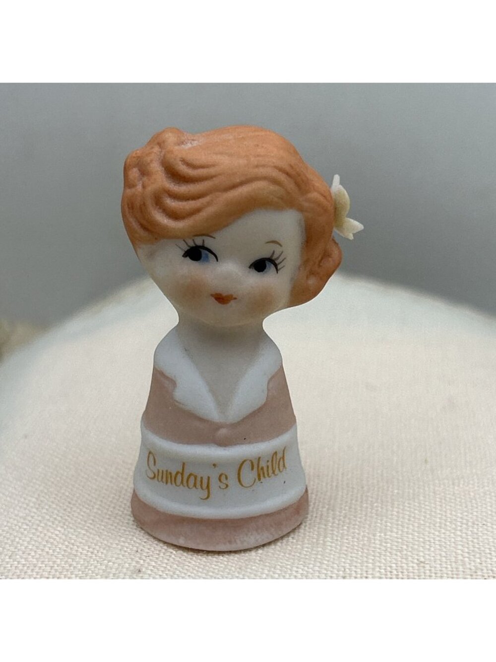 Vintage 1980's Enesco Child of The Week Sunday's Child Flower Bone China Thimble